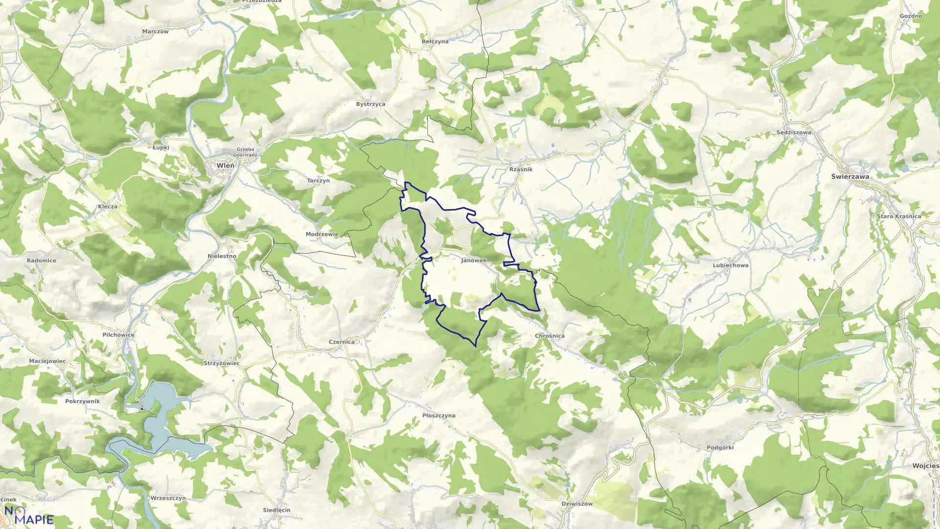 Mapa obrębu JANÓWEK w gminie Jeżów Sudecki