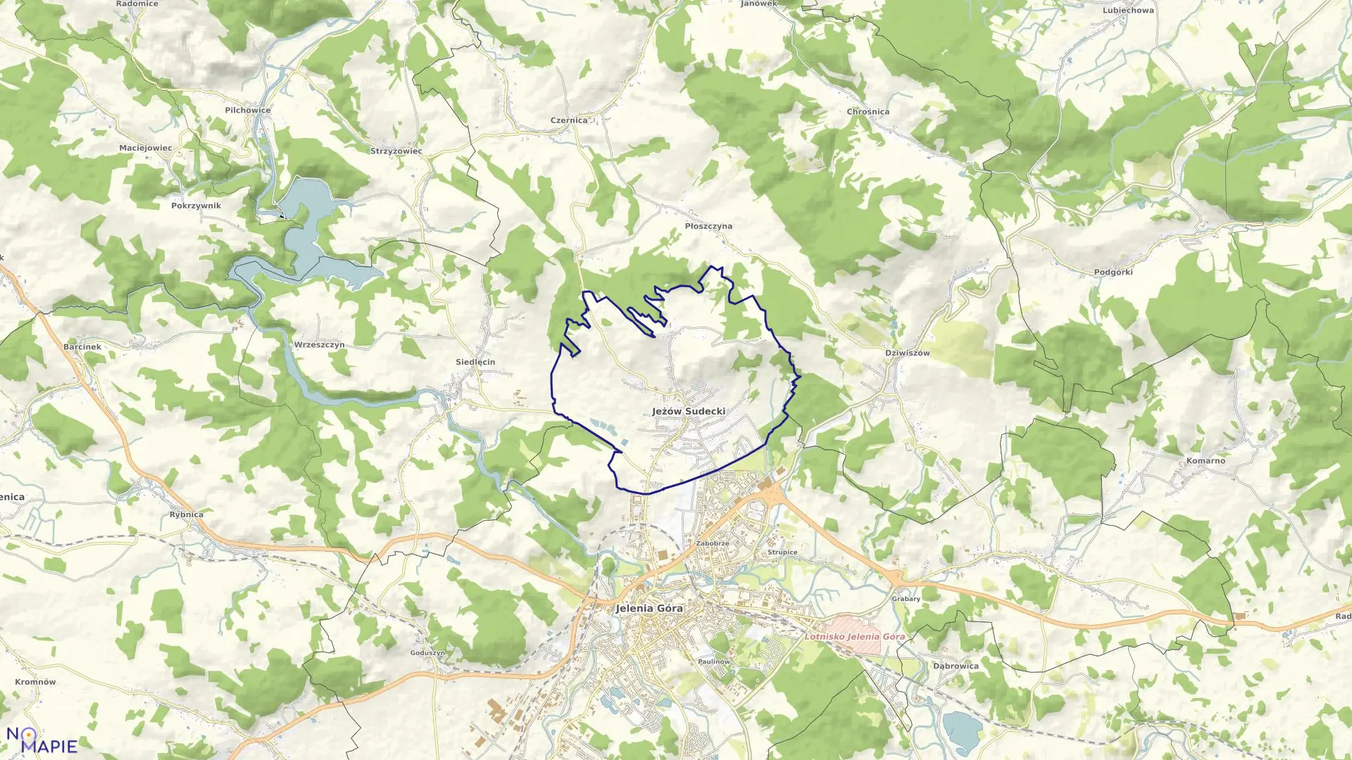 Mapa obrębu JEŻÓW SUDECKI w gminie Jeżów Sudecki
