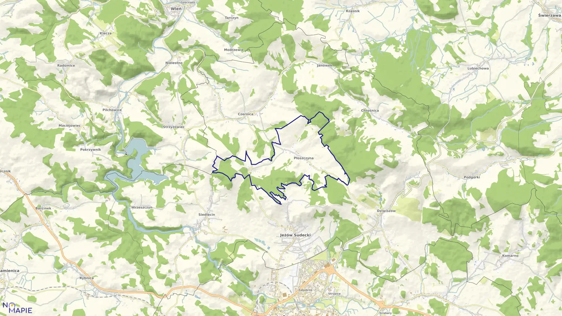 Mapa obrębu PŁOSZCZYNA w gminie Jeżów Sudecki